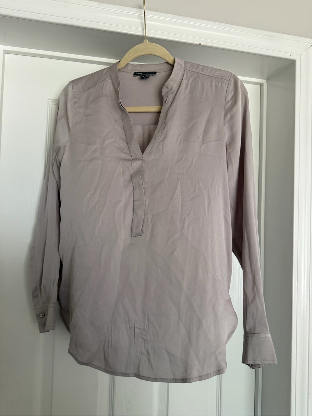 Vince Dusty Taupe Silk Long-Sleeve Button-Front Shirt